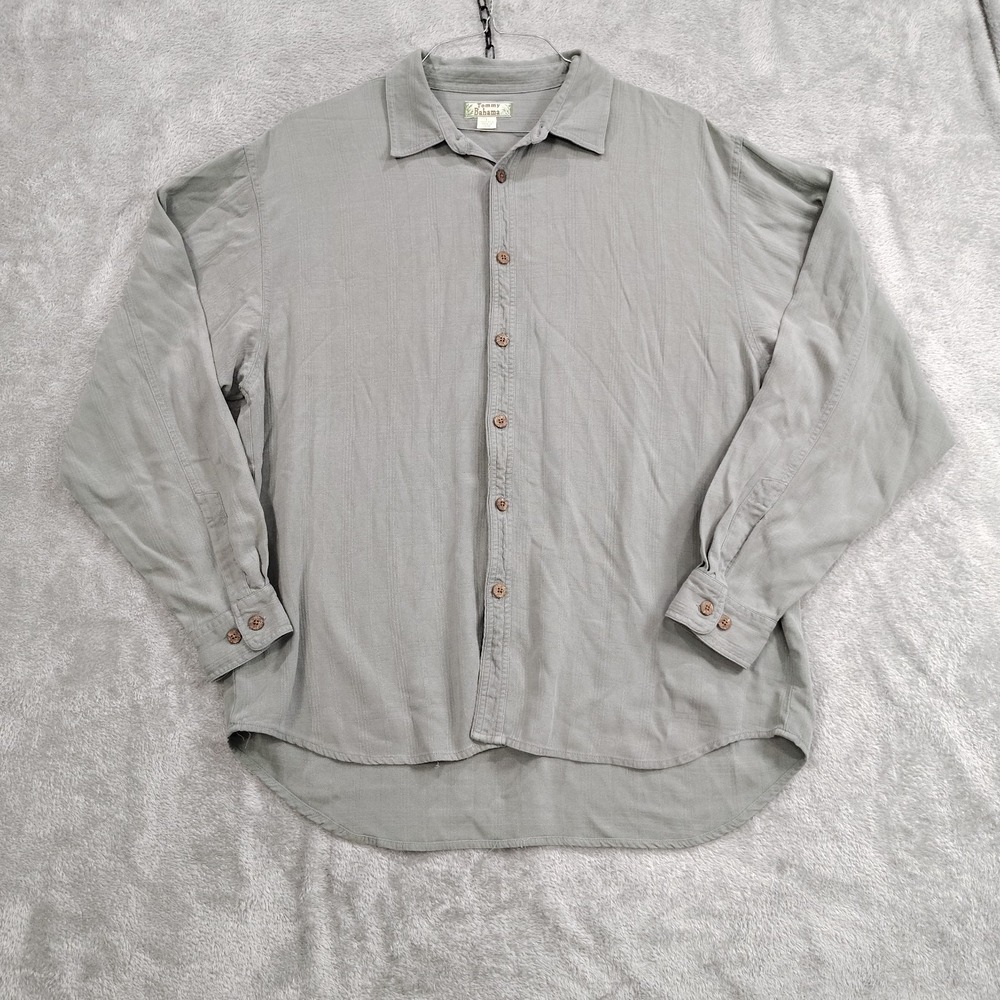 Tommy Bahama Vintage Silk Shirt Long Sleeve Size L Large Sage Green Faint Plaid